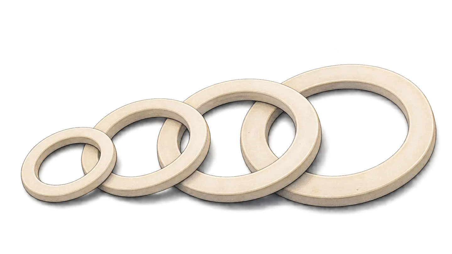Four moka pot sealing rings arranged from smaller to larger.